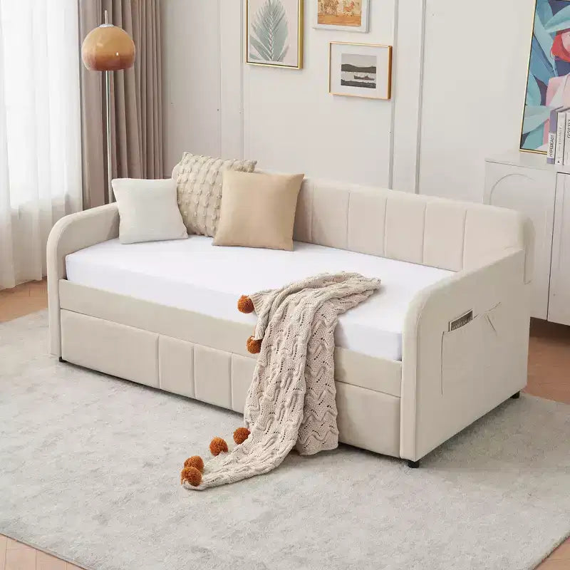 Struttura lettino da giorno imbottito singolo con letto estraibile