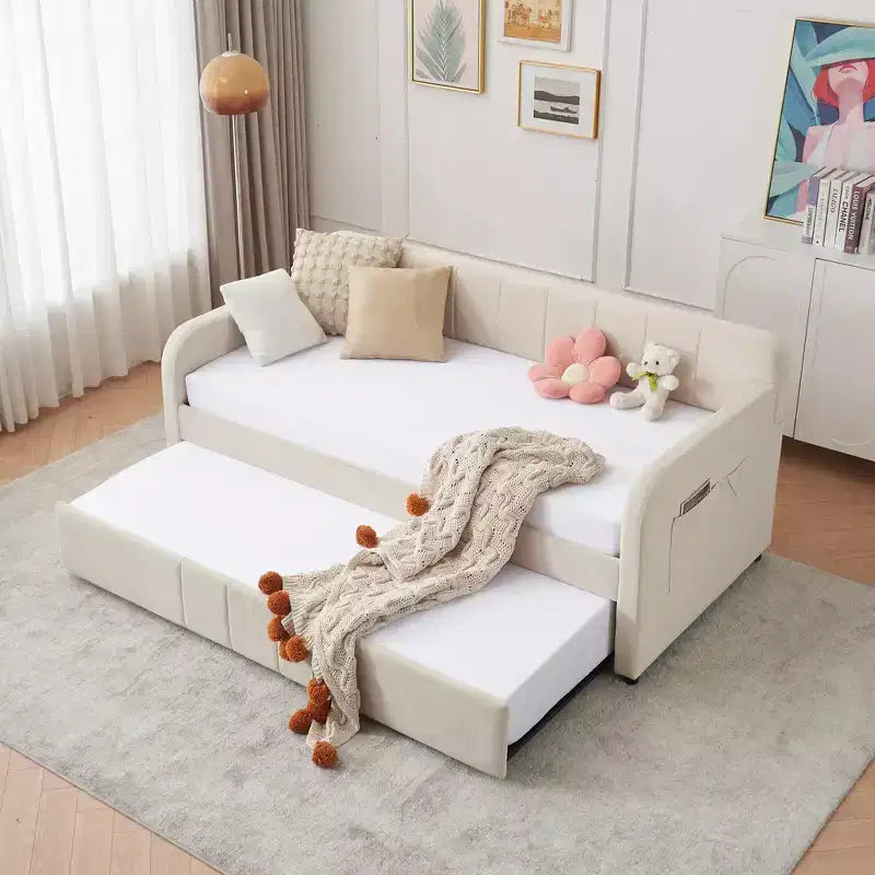 Struttura lettino da giorno imbottito singolo con letto estraibile