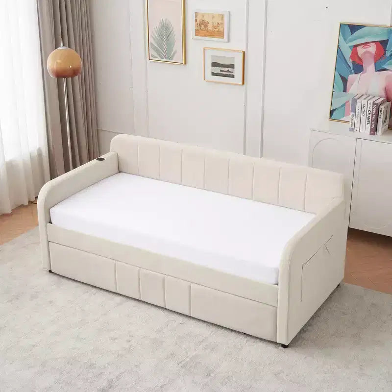 Zeus & Ruta Twin Upholstered Daybed Frame with Trundle for Bedroom, Living Room, Guest Room
