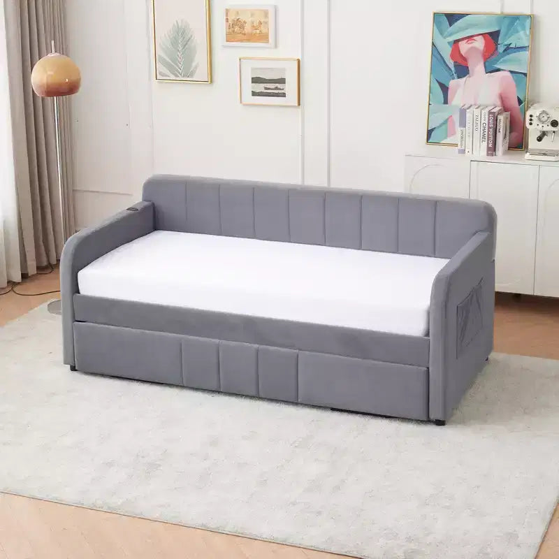 Struttura lettino da giorno imbottito singolo con letto estraibile