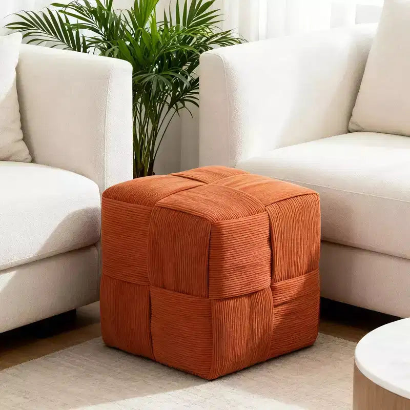 Poggiapiedi Pouf Quadrato in Velluto a Coste con Telaio in Legno