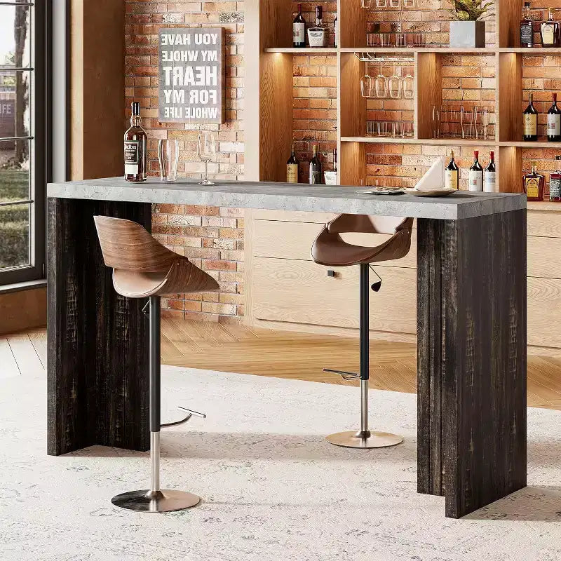 55Bar Table, Industrial Counter Height Pub Dining Table with Faux Marble Tabletop,Rectangular Home Bar Units for Kitchen,Dining Room,300LBS Capacity