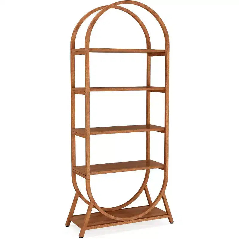 Lantine 70.8-Inch 5-Tier Open Bookshelf, Tall Arched Bookcase, Modern Brown Storage Shelves for Office, Bedroom, Living Room, Easy Assembly