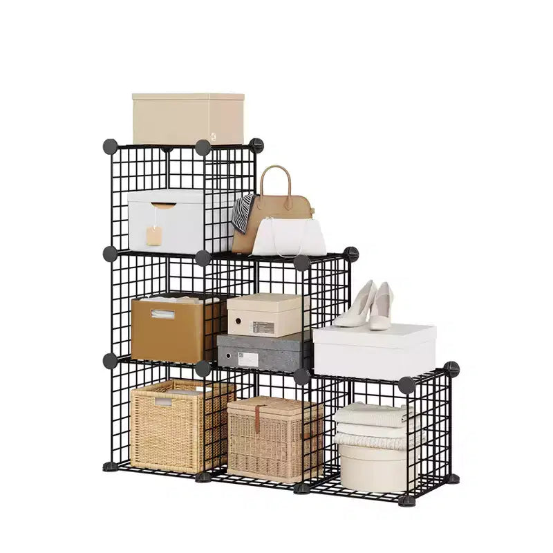 Modern 6-Cube Entryway Organizer, Modular Wire Grid Stackable, Quick Assembly for Shoes Bags & Accessories