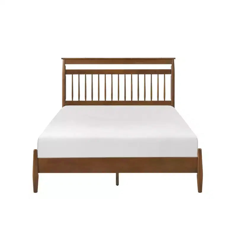 Piattaforma Letto Transizionale in Legno con Testiera, Matrimoniale/Queen, Finitura Castagno