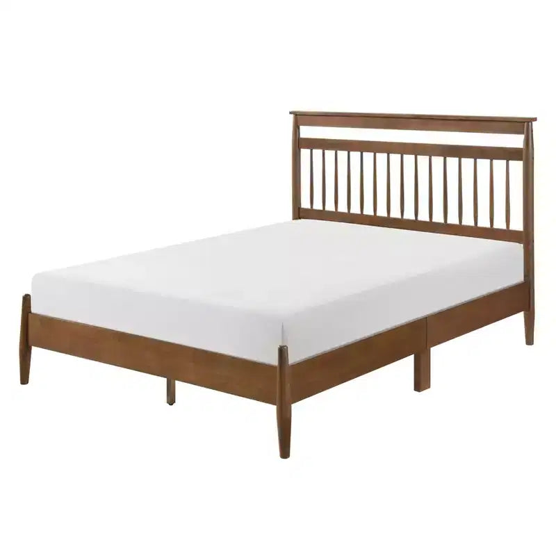 Piattaforma Letto Transizionale in Legno con Testiera, Matrimoniale/Queen, Finitura Castagno