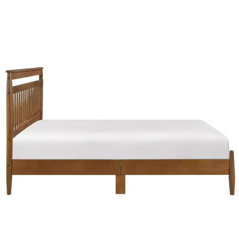 Piattaforma Letto Transizionale in Legno con Testiera, Matrimoniale/Queen, Finitura Castagno