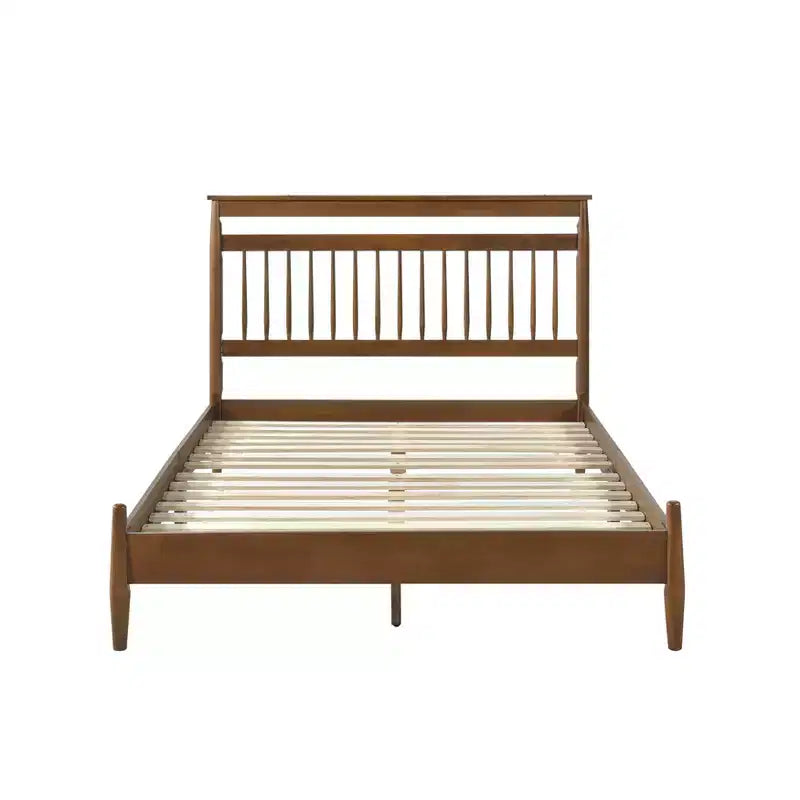 Piattaforma Letto Transizionale in Legno con Testiera, Matrimoniale/Queen, Finitura Castagno