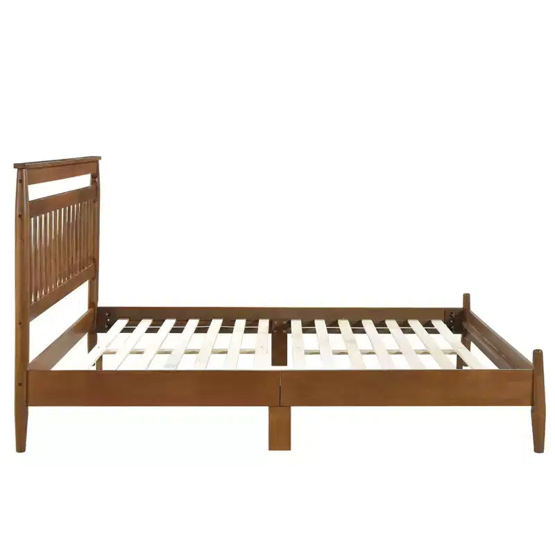 Piattaforma Letto Transizionale in Legno con Testiera, Matrimoniale/Queen, Finitura Castagno