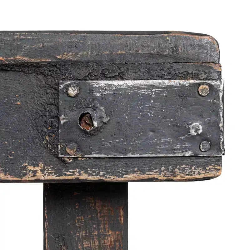 Tavolo pieghevole lungo in legno di recupero – Finitura nera anticata, nessun montaggio richiesto
