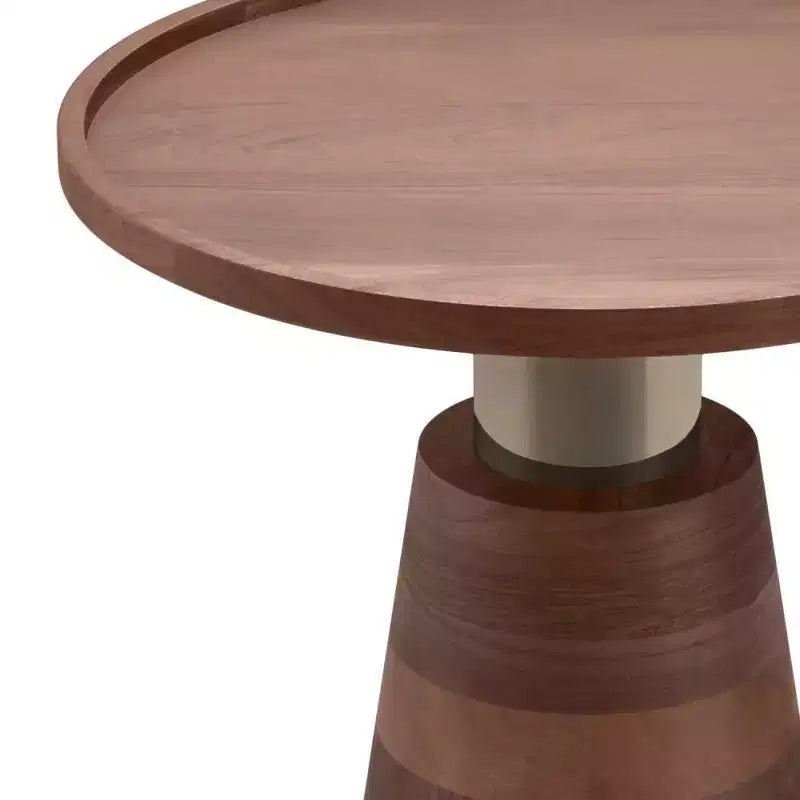 Tavolino Rotondo in Legno di Acacia con Base in Ferro, Finitura Marrone Cognac