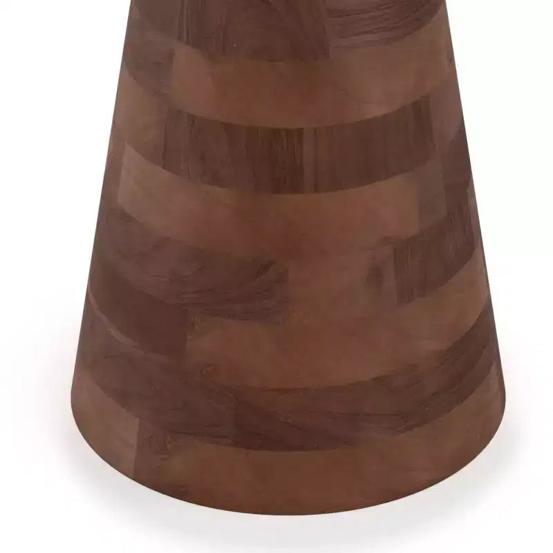 Tavolino Rotondo in Legno di Acacia con Base in Ferro, Finitura Marrone Cognac