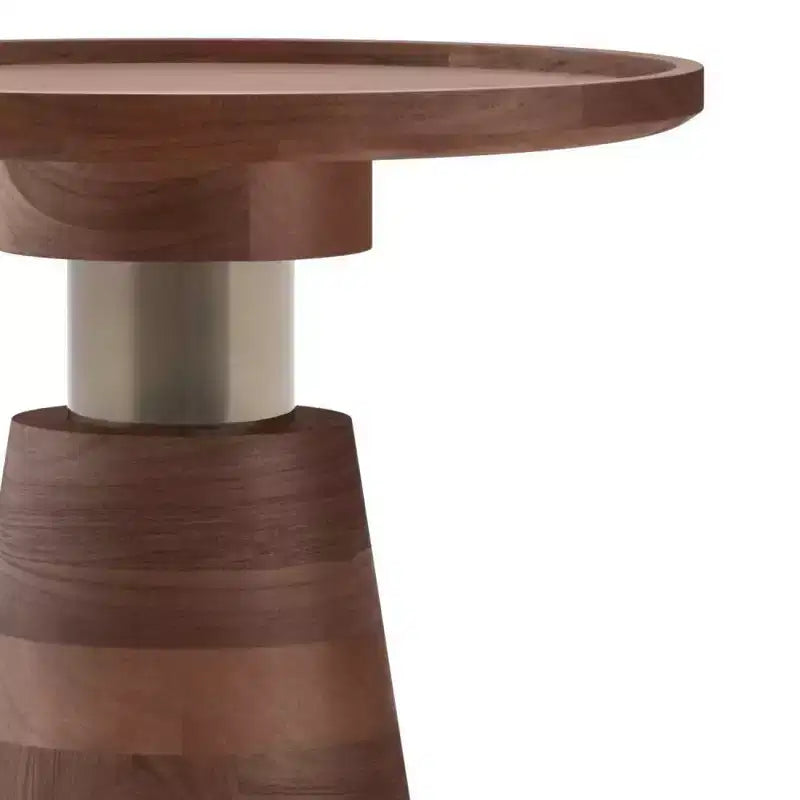 Tavolino Rotondo in Legno di Acacia con Base in Ferro, Finitura Marrone Cognac