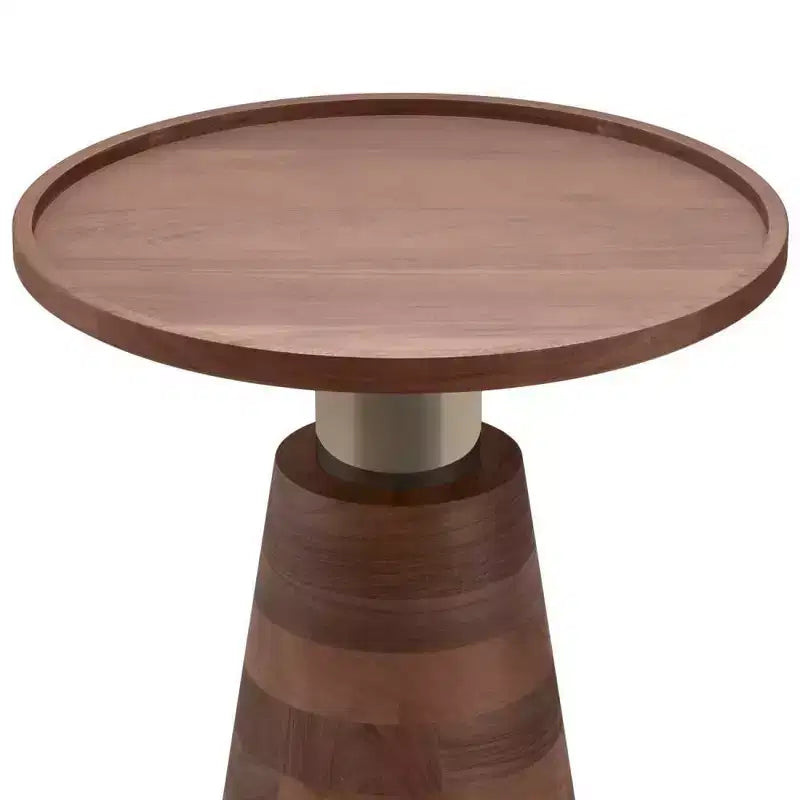 Tavolino Rotondo in Legno di Acacia con Base in Ferro, Finitura Marrone Cognac
