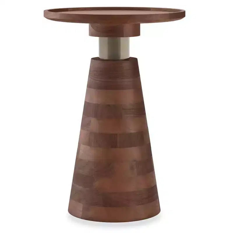 Tavolino Rotondo in Legno di Acacia con Base in Ferro, Finitura Marrone Cognac