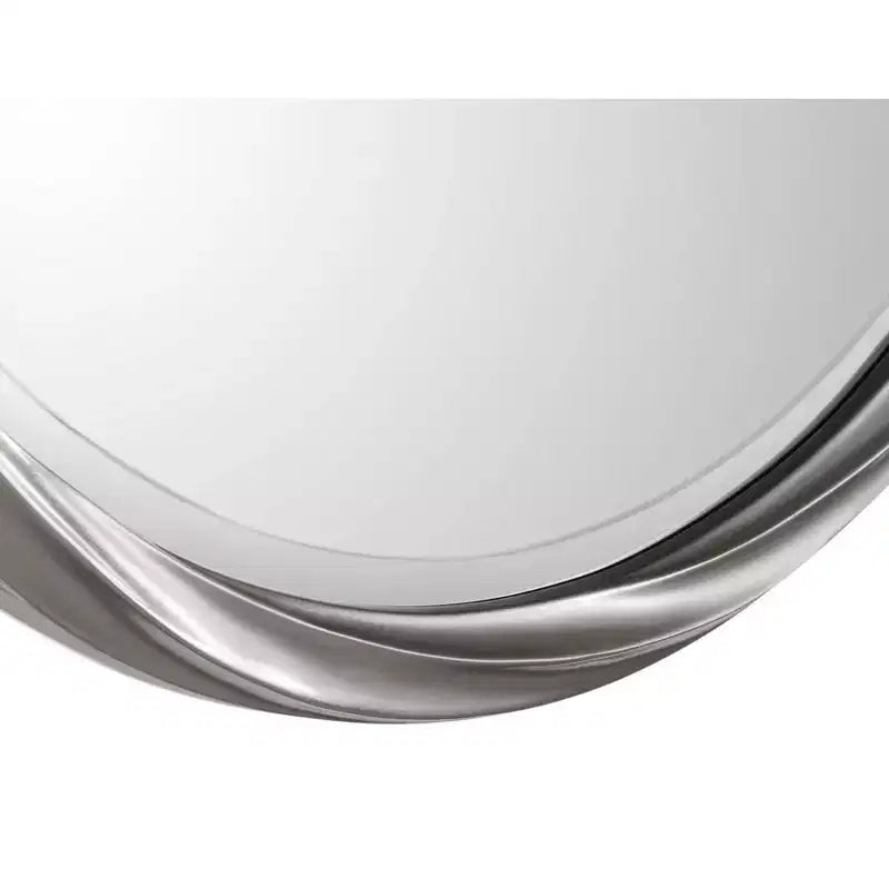 Specchio da Parete Rotondo con Vetro Smussato e Cornice in Foglia Argento Metallizzato, 91 cm