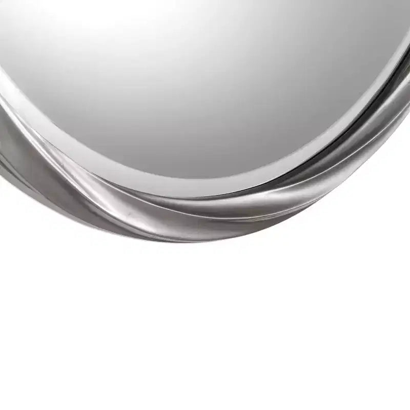 Specchio da Parete Rotondo con Vetro Smussato e Cornice in Foglia Argento Metallizzato, 91 cm