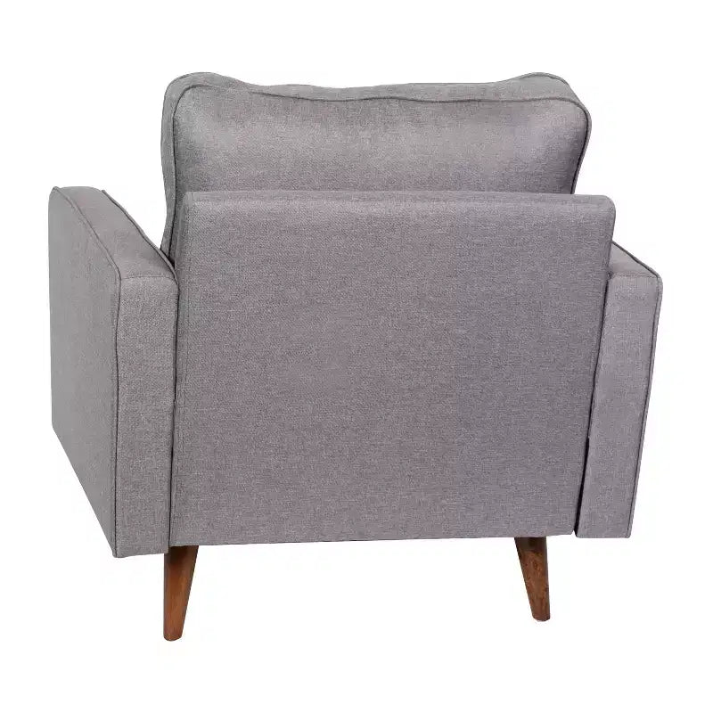 Poltrona d'accento imbottita Mid-Century Modern con molle insacchettate, gambe in legno e cuscini dello schienale rimovibili