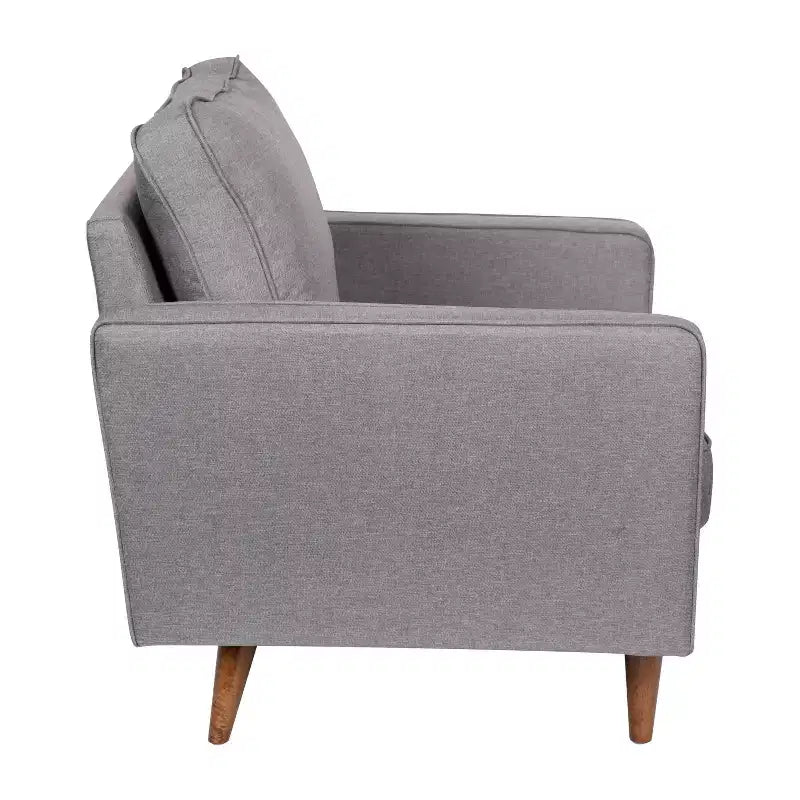 Poltrona d'accento imbottita Mid-Century Modern con molle insacchettate, gambe in legno e cuscini dello schienale rimovibili