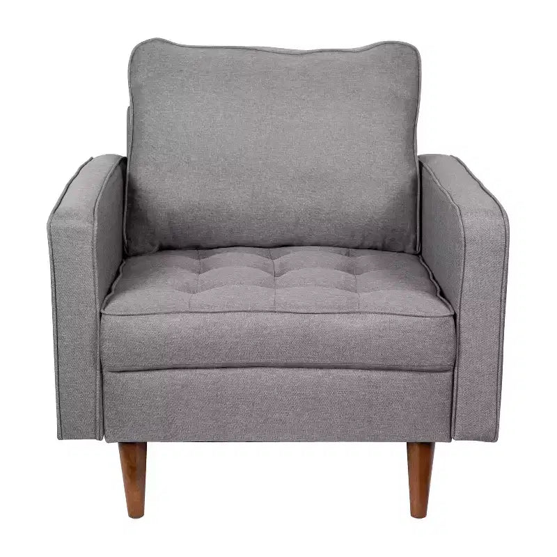 Poltrona d'accento imbottita Mid-Century Modern con molle insacchettate, gambe in legno e cuscini dello schienale rimovibili