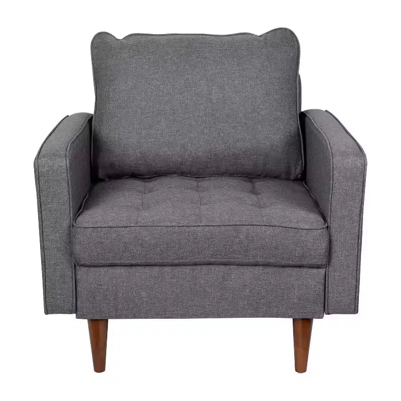 Poltrona d'accento imbottita Mid-Century Modern con molle insacchettate, gambe in legno e cuscini dello schienale rimovibili