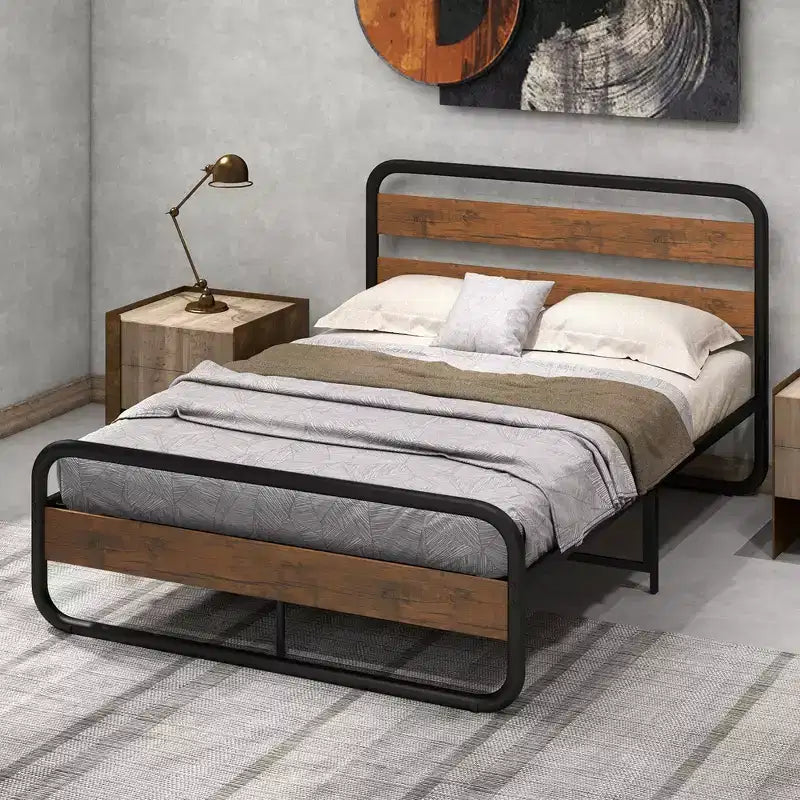Struttura letto in metallo con piattaforma ad arco, testiera e pediera – Nero