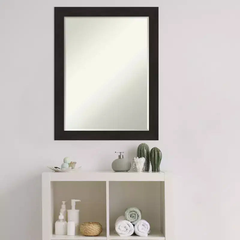 Specchio da parete piccolo smussato per bagno con cornice color espresso