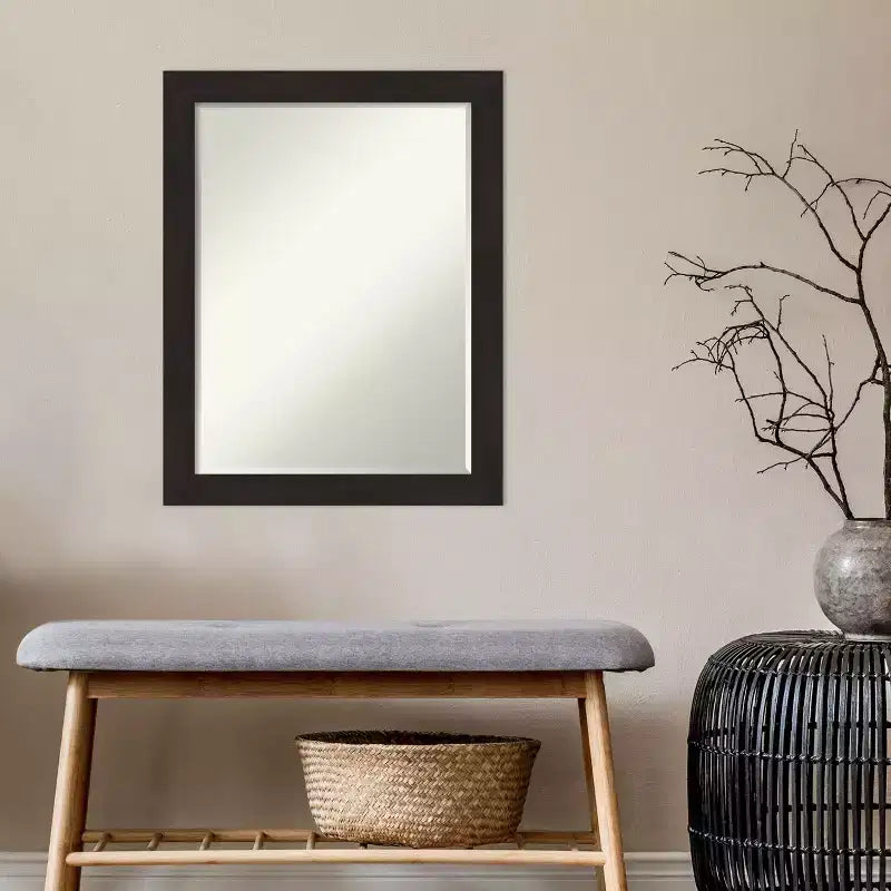 Specchio da parete piccolo smussato per bagno con cornice color espresso