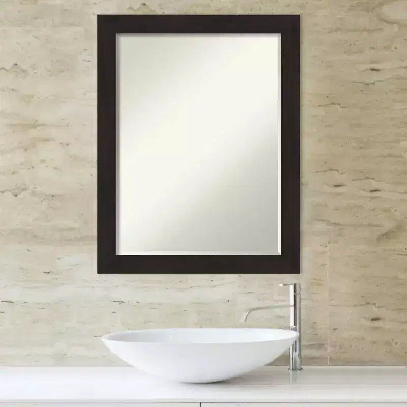 Specchio da parete piccolo smussato per bagno con cornice color espresso