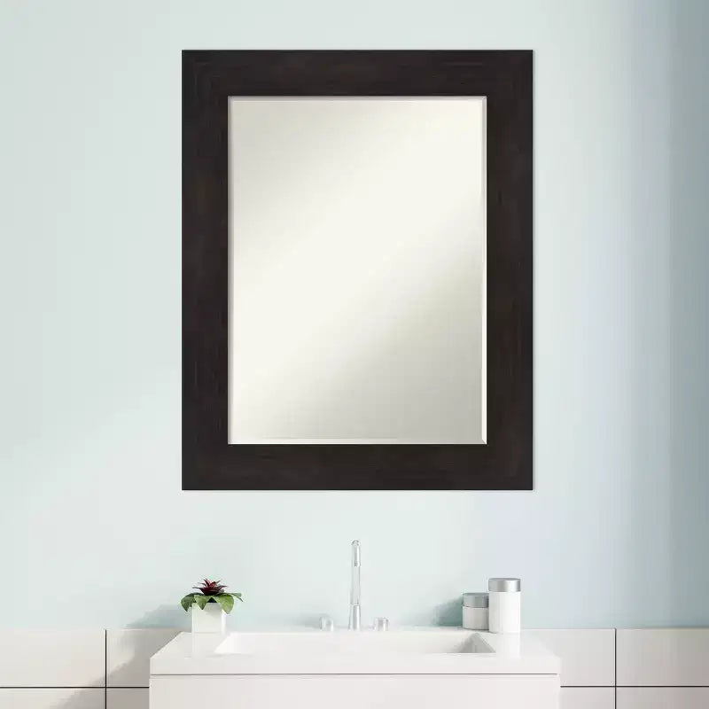 Specchio da parete piccolo smussato per bagno con cornice color espresso
