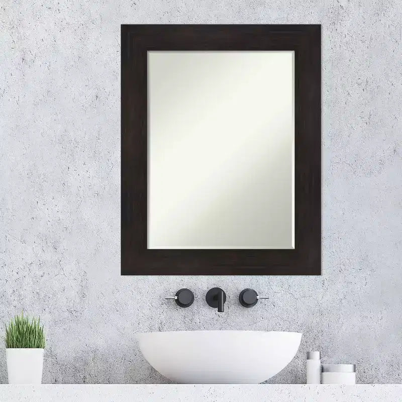 Specchio da parete piccolo smussato per bagno con cornice color espresso
