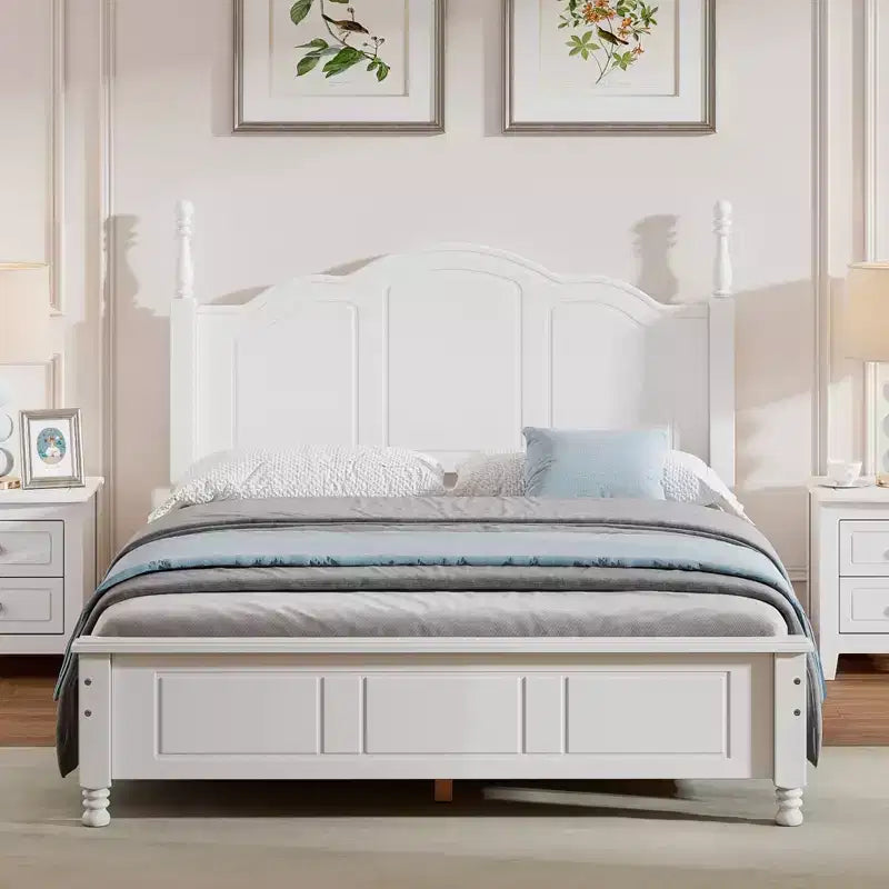 Struttura Letto a Piattaforma in Legno con Testiera Curva e Supporto a Doghe