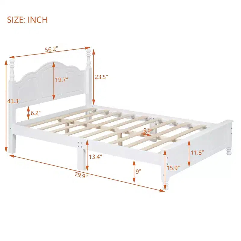 Struttura Letto a Piattaforma in Legno con Testiera Curva e Supporto a Doghe
