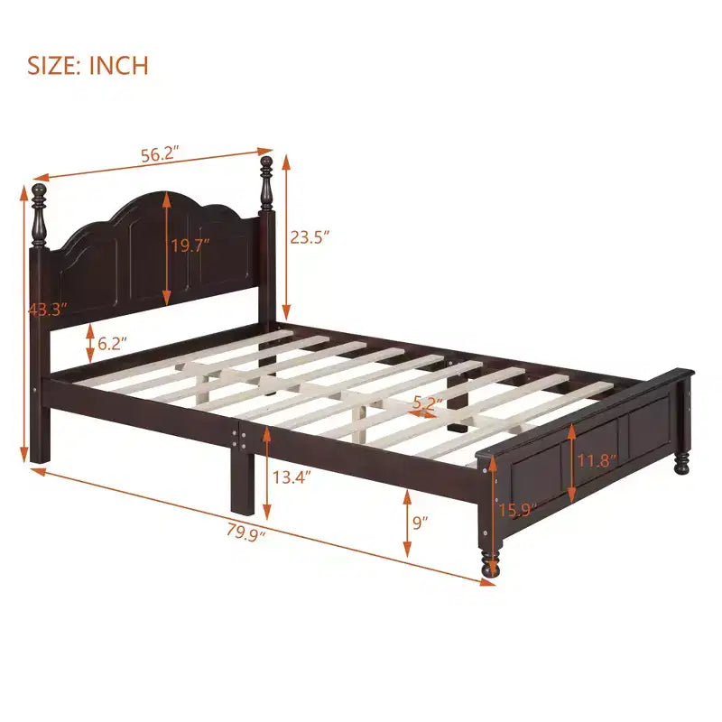 Struttura Letto a Piattaforma in Legno con Testiera Curva e Supporto a Doghe