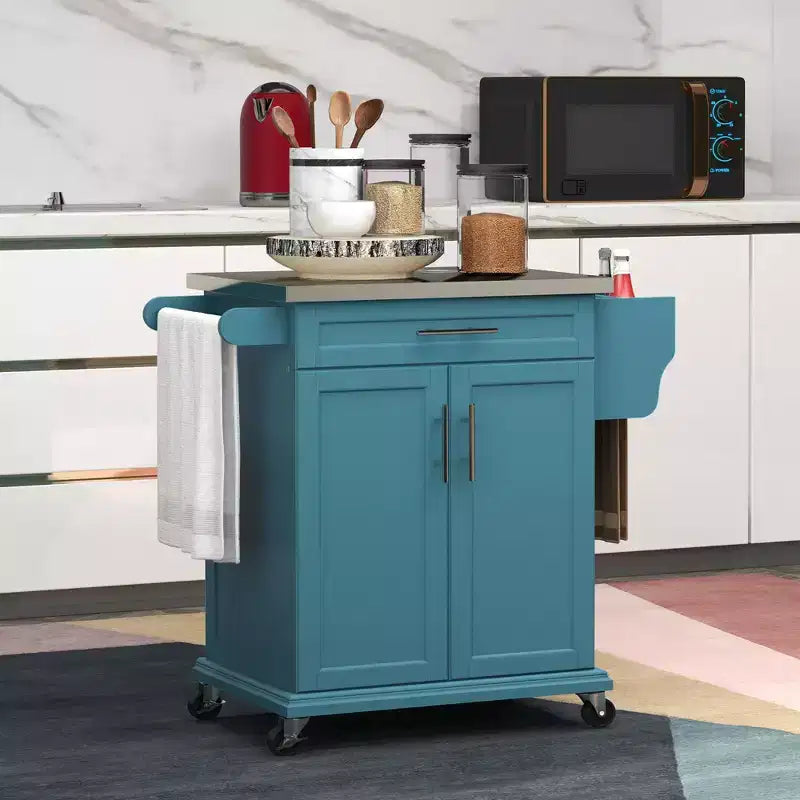 Carrello da cucina su ruote con cassetto e armadietto