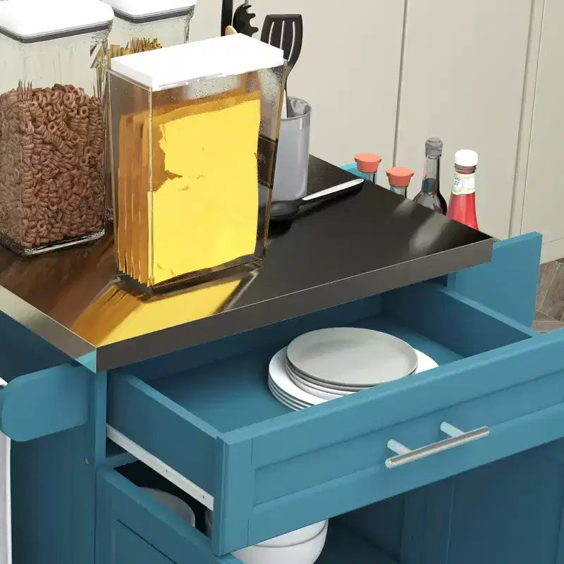 Carrello da cucina su ruote con cassetto e armadietto