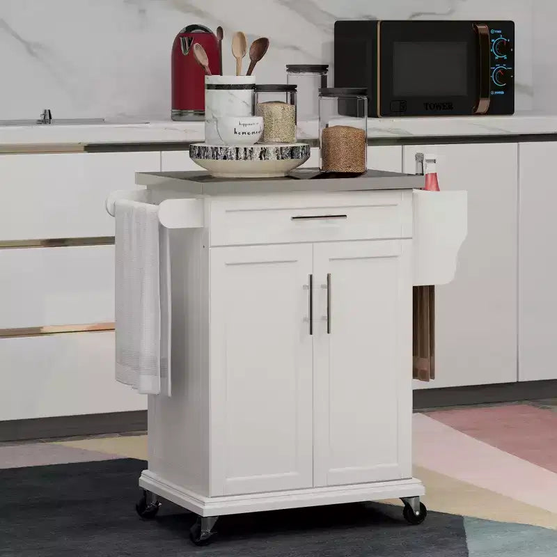 Carrello da cucina su ruote con cassetto e armadietto