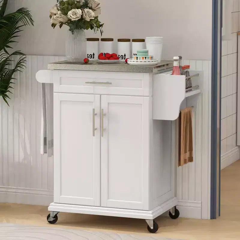 Carrello da cucina su ruote con cassetto e armadietto