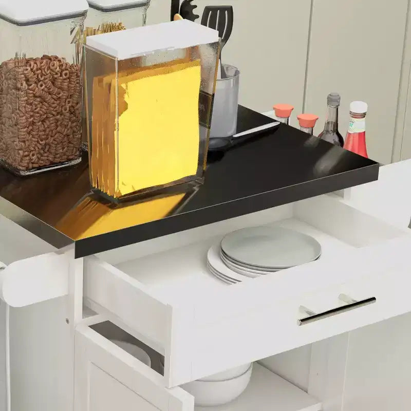 Carrello da cucina su ruote con cassetto e armadietto