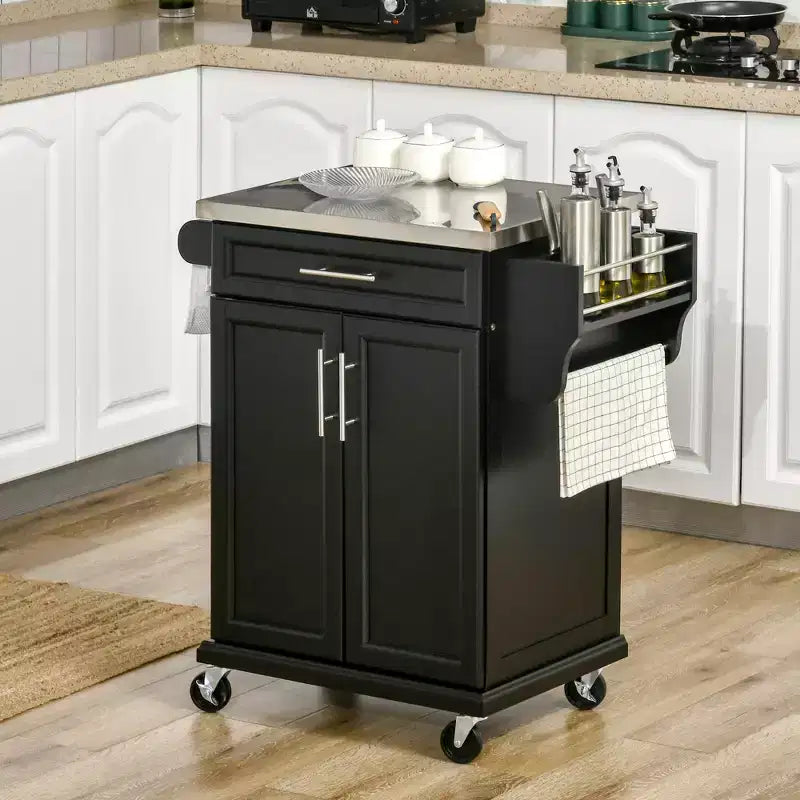 Carrello da cucina su ruote con cassetto e armadietto