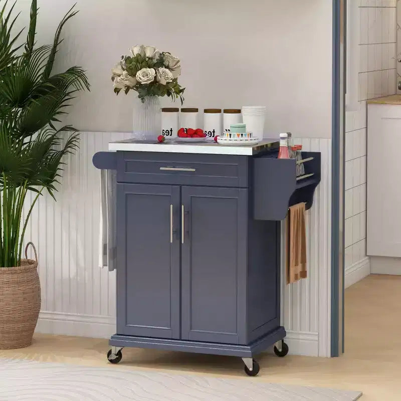 Carrello da cucina su ruote con cassetto e armadietto