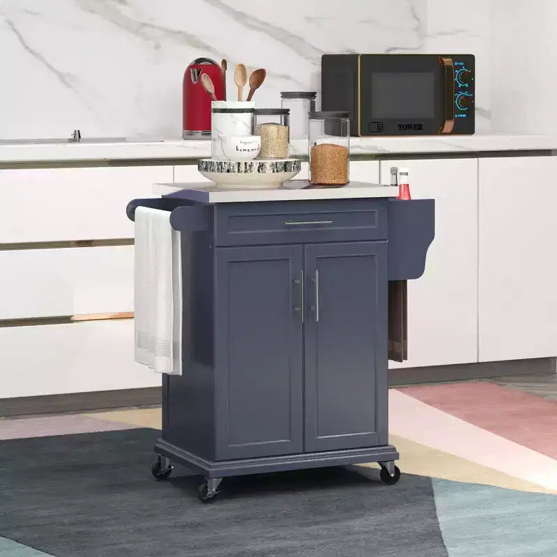 Carrello da cucina su ruote con cassetto e armadietto