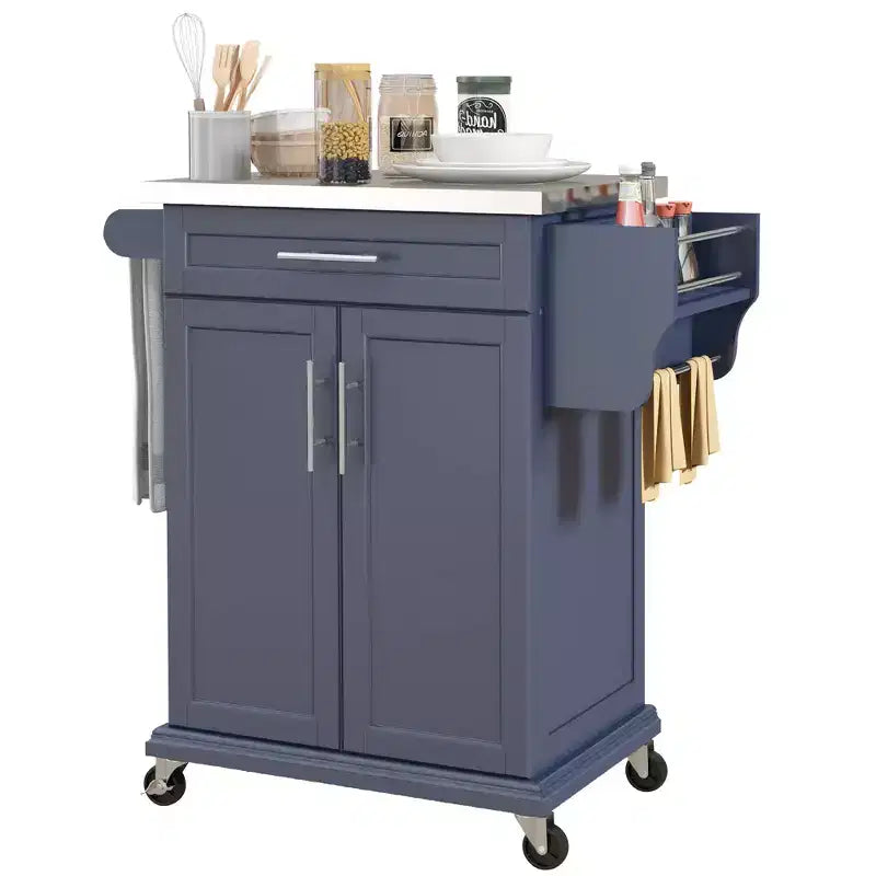 Carrello da cucina su ruote con cassetto e armadietto