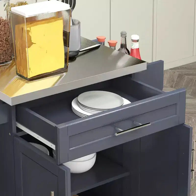 Carrello da cucina su ruote con cassetto e armadietto