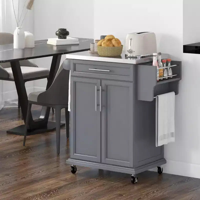 Carrello da cucina su ruote con cassetto e armadietto