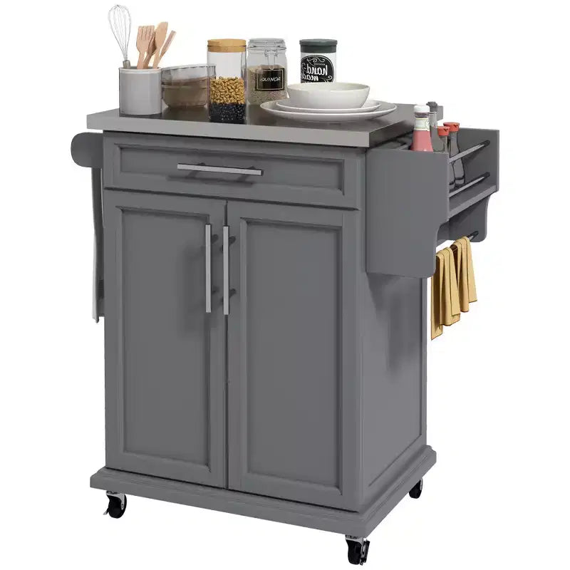 Carrello da cucina su ruote con cassetto e armadietto
