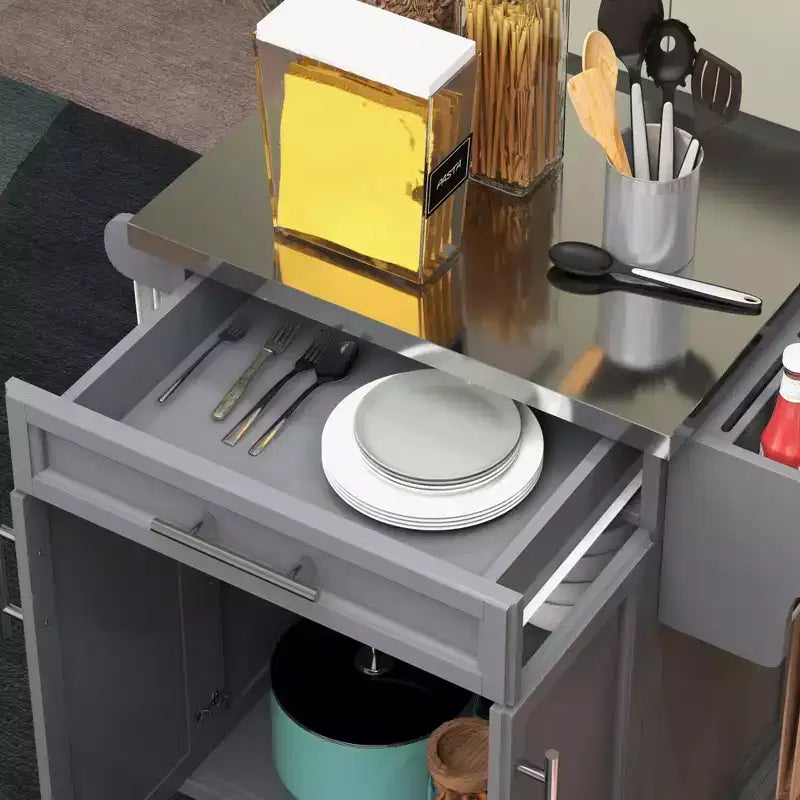 Carrello da cucina su ruote con cassetto e armadietto
