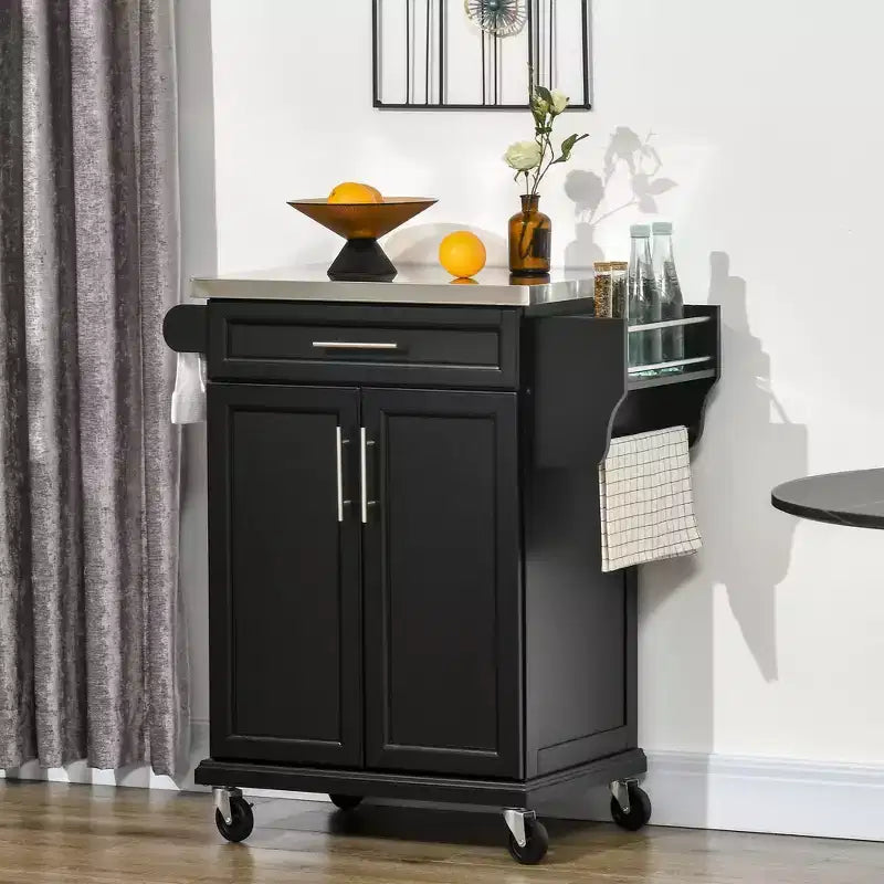 Carrello da cucina su ruote con cassetto e armadietto
