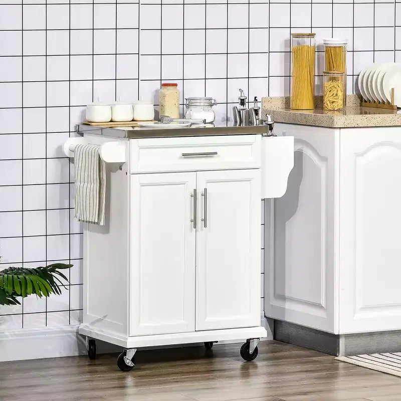 Carrello da cucina su ruote con cassetto e armadietto