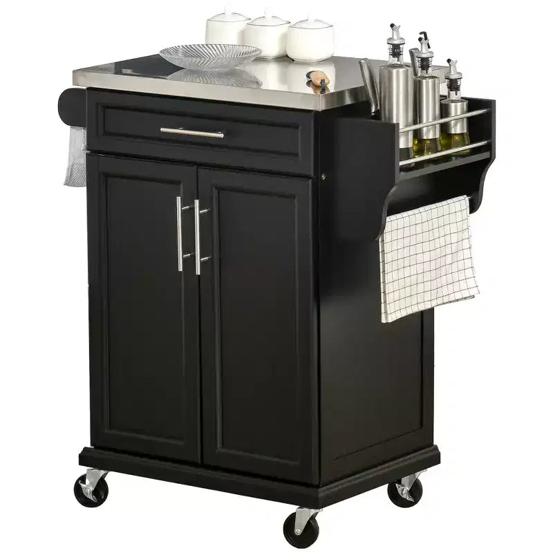 HOMCOM Rolling Kitchen Island Utility Trolley, Storage Cart on Wheels With Drawer